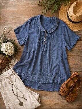 Romantic Lagenlook Gauze Tunic Top | Cottagecore Boho Artisan Style